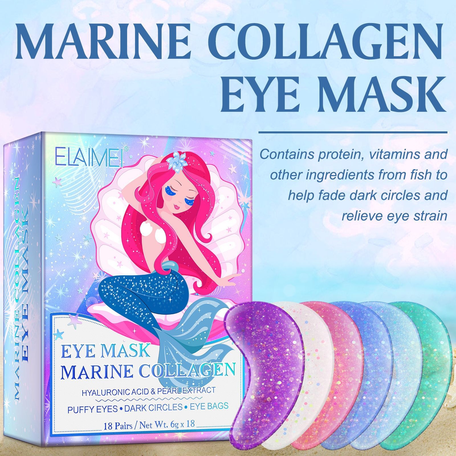 E L A I M E I Marine Collagen Pearl Eye Mask Reduces Wrinkles, Puffiness, Dark Circles, Eye Bags, Anti-wrinkle Eye Patch18p