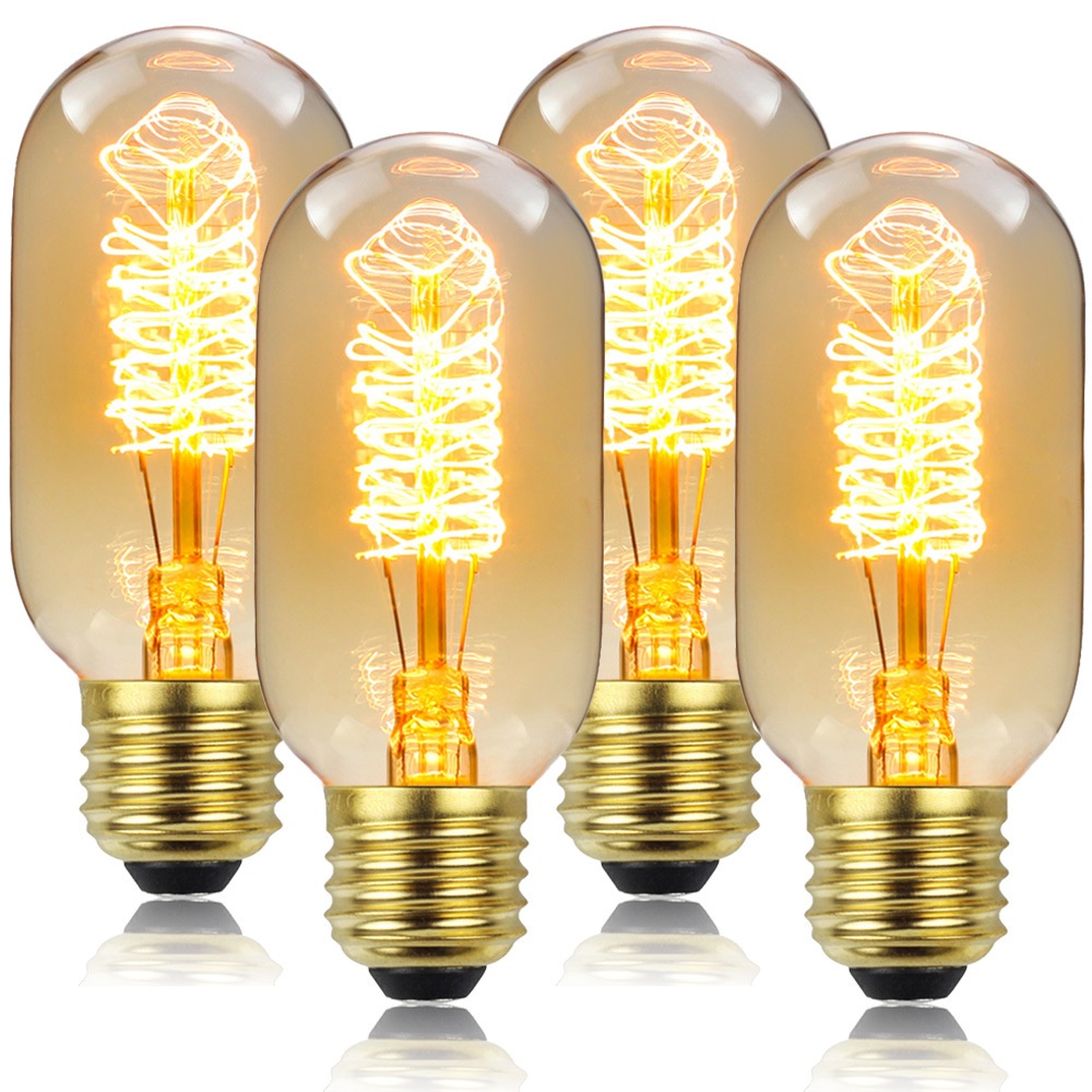 Four In ABox T45 Upper And Lower Wire Spiral Golden Brown220 V110 V40 WAntique Lamp Retro Light Bulb