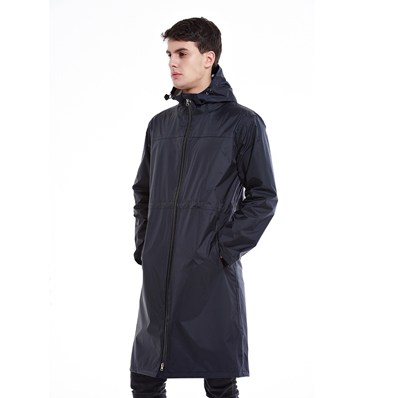 Polyester Fashion Adult Black Long One-Piece Raincoat Blue Pink Jacket Travel Cycling Waterproof Zipper Raincoat