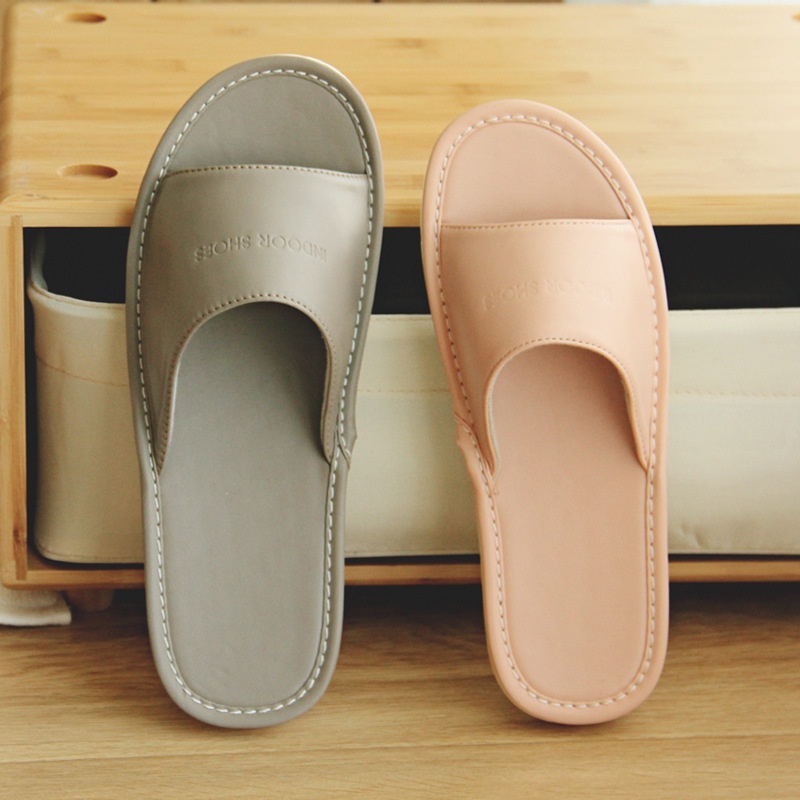 Home Leather Slippers Summer Women Couple Indoor Home Four Seasons Linen Leather Sandals Men Home Non-slip