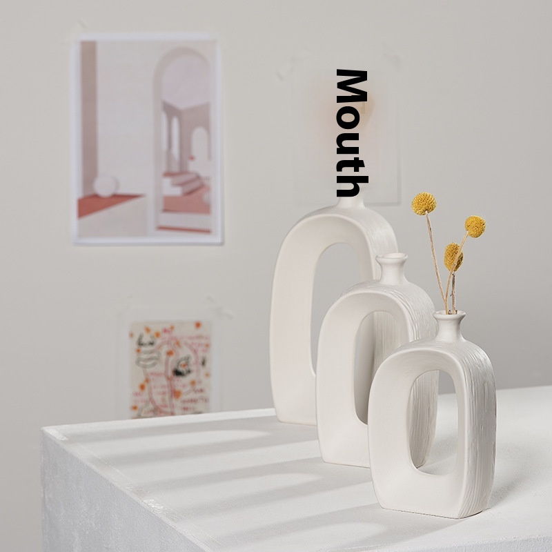 Modern White Ceramic Dried Flower Vase Small Fresh Hydroponic Home European Style Decorative Ornaments Living Room Flower Arrangement