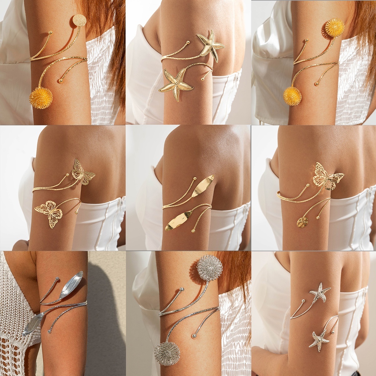 Europe And The United States Fashion Personality Starfish Arm Bracelet Summer Temperament Butterfly Shaped Open Arm Ring Female