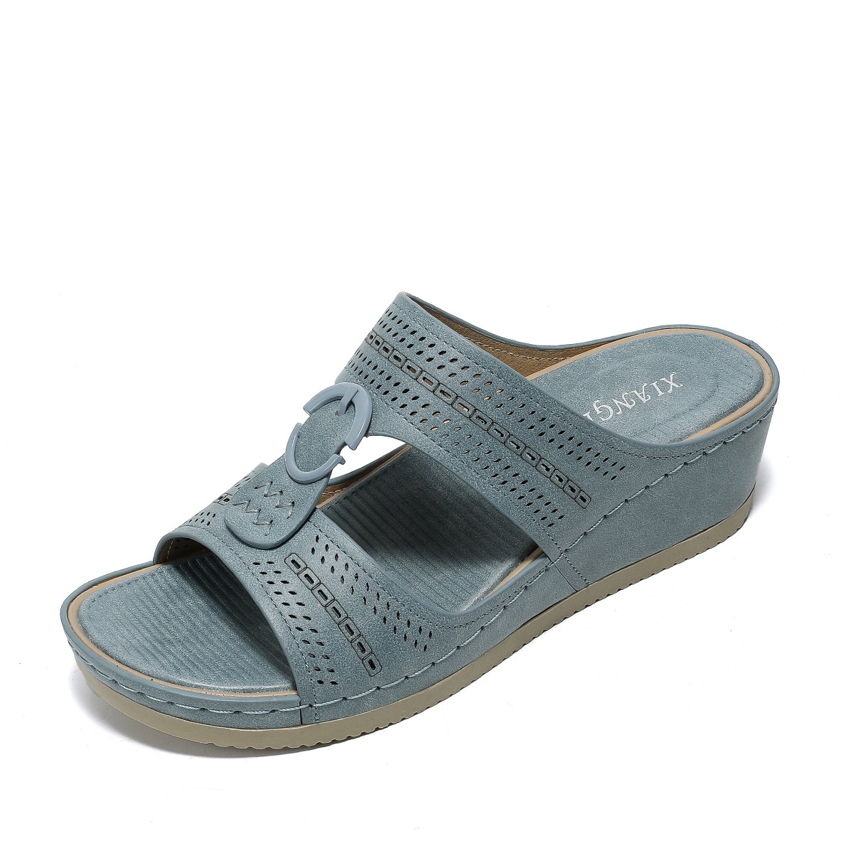 Stitching Adhesive Wedge Heel Thick-soled Slippers For Women