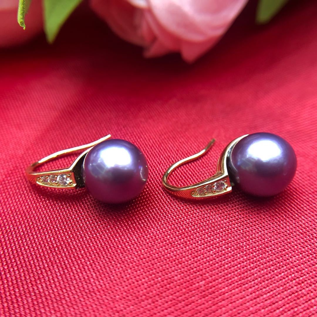 S925 Hong Kong Sterling Silver9mm Slightly Flawless Freshwater Purple Pearls With Exquisite And Fashionable Details Ear Hooks