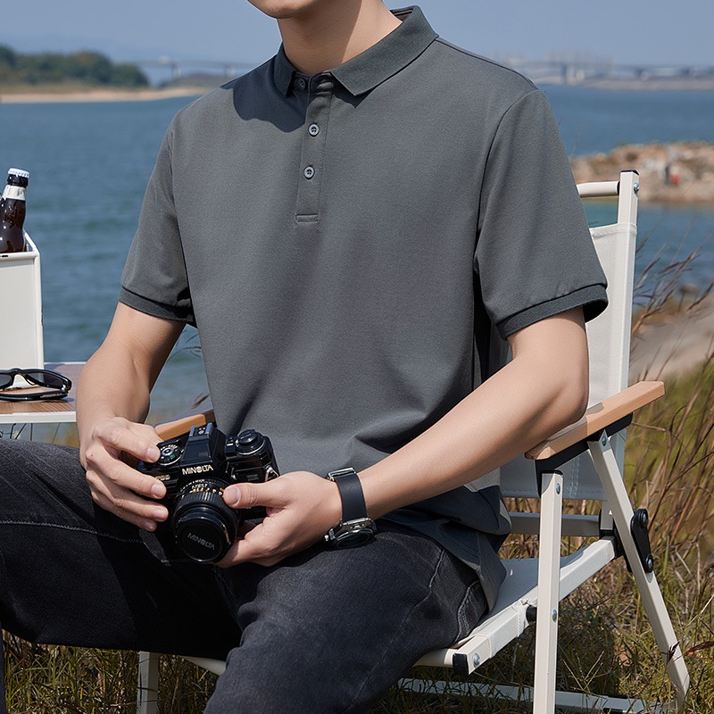 Polo Shirt Men's Short Sleeve Ice Silk Pearl Cotton Quick Drying Half Sleeve Lapel Casual Solid Color T-shirt