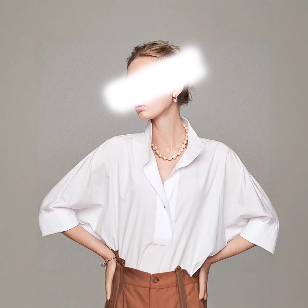 White Shirt Women's Casual All-match V-neck Commuter Shirt Pure Cotton Breathable Three-quarter Sleeve Short-sleeved Temperament Top