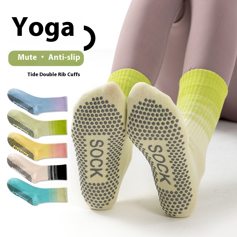 Gradient Color Non-Slip Yoga Socks Summer Women's Long Sports Pressure Calf Socks Sweat-Absorbent And Deodorant Pilates Mid-Calf Socks