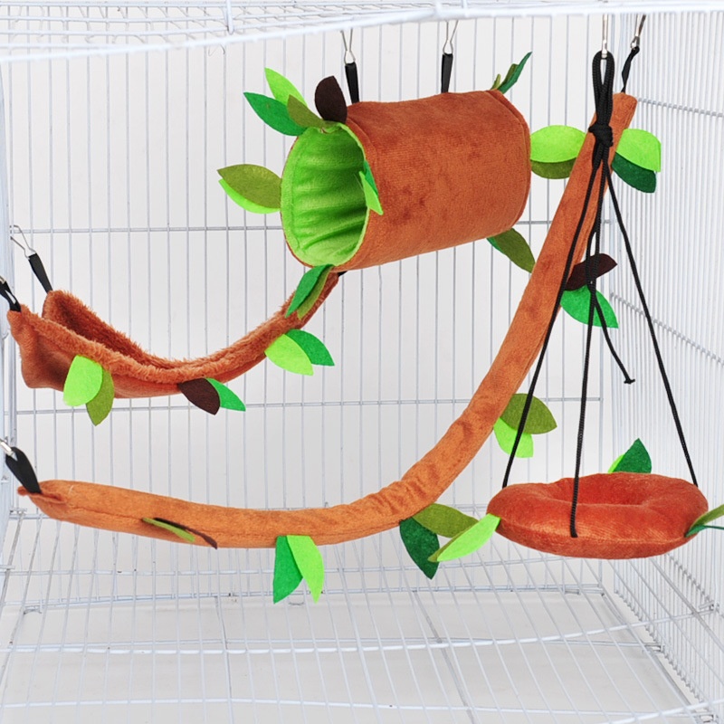 Hamster Hammock Leaf Drill Set Parrot Swing Squirrel Sugar Glider Plush Hammock Five-piece Set