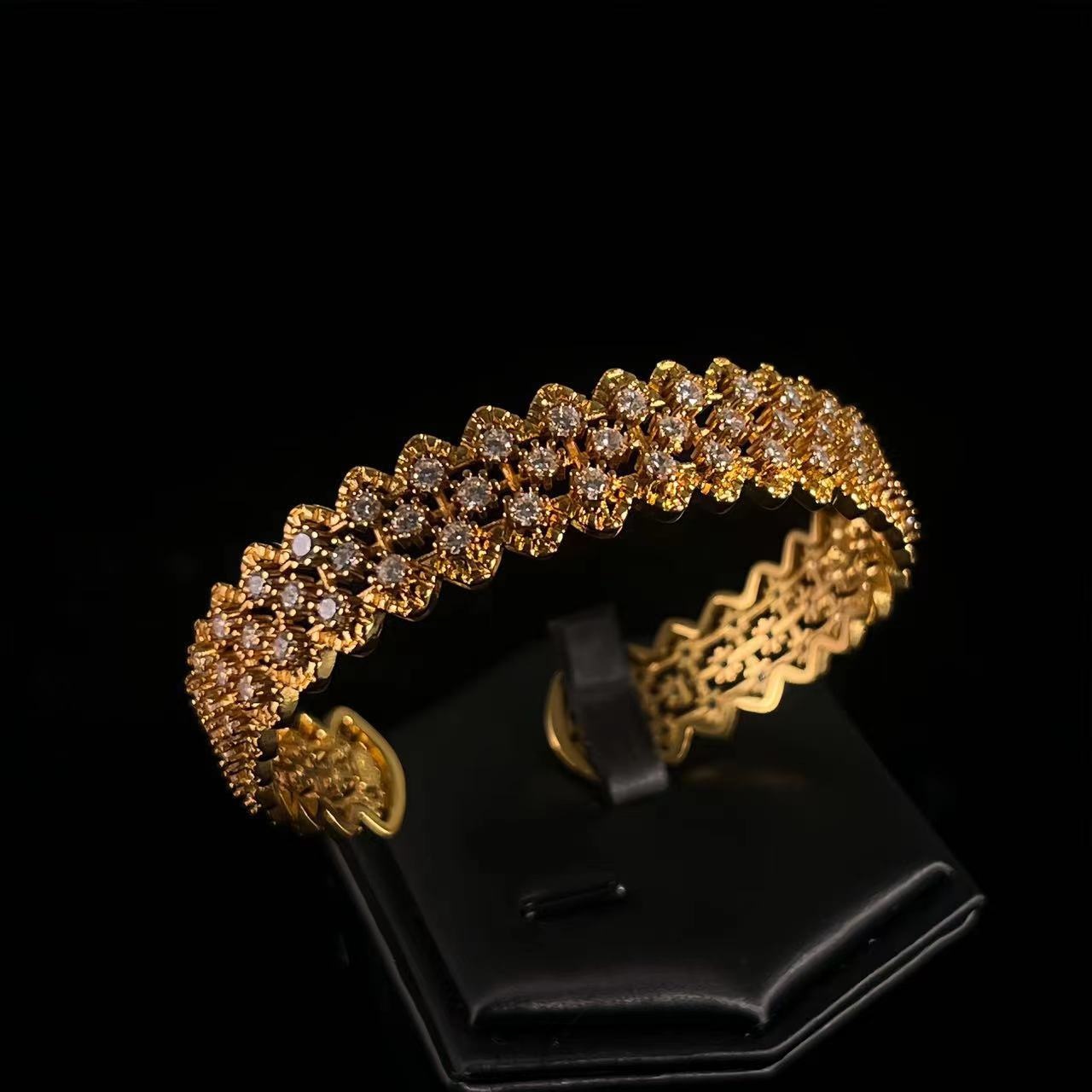 Vintage Italian Middle Ancient Buchi Style Bracelet Retro Seiko Full Diamond Mesh Retro Hollow Lace Bracelet