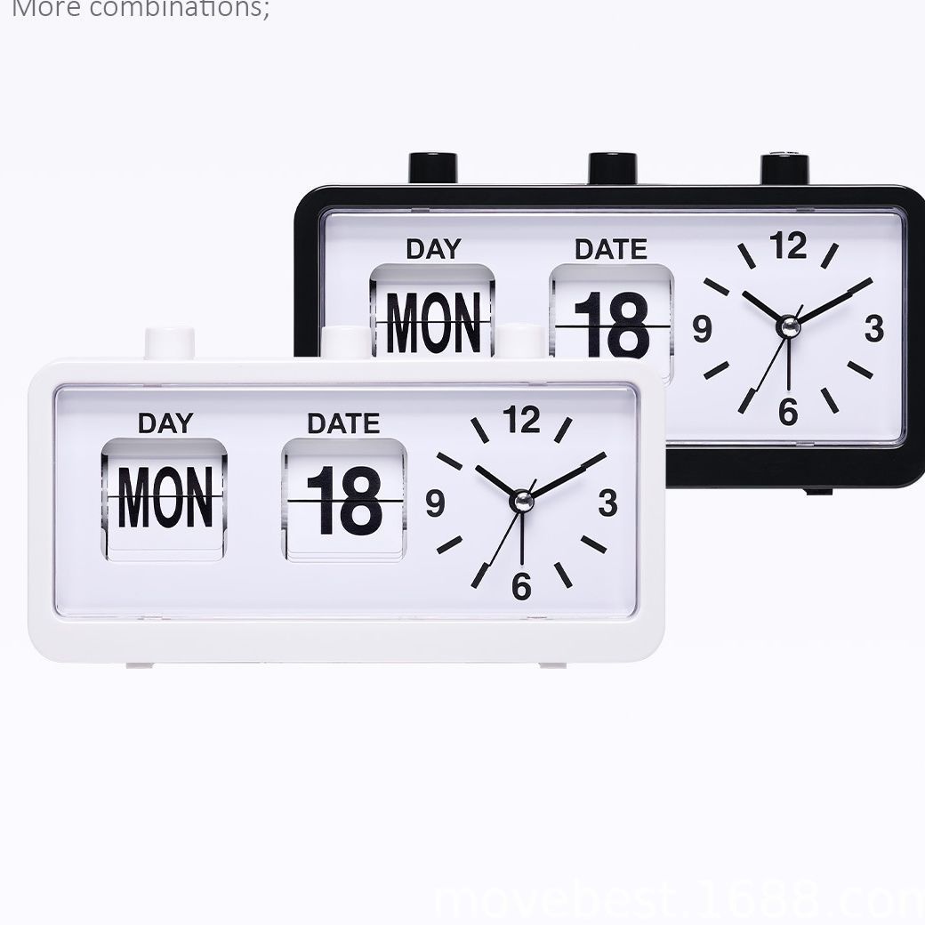 Office Desktop Page-turning Clock Simple Silent Sweep Second Student Alarm Clock Can Display Date Clock Button Page Turning