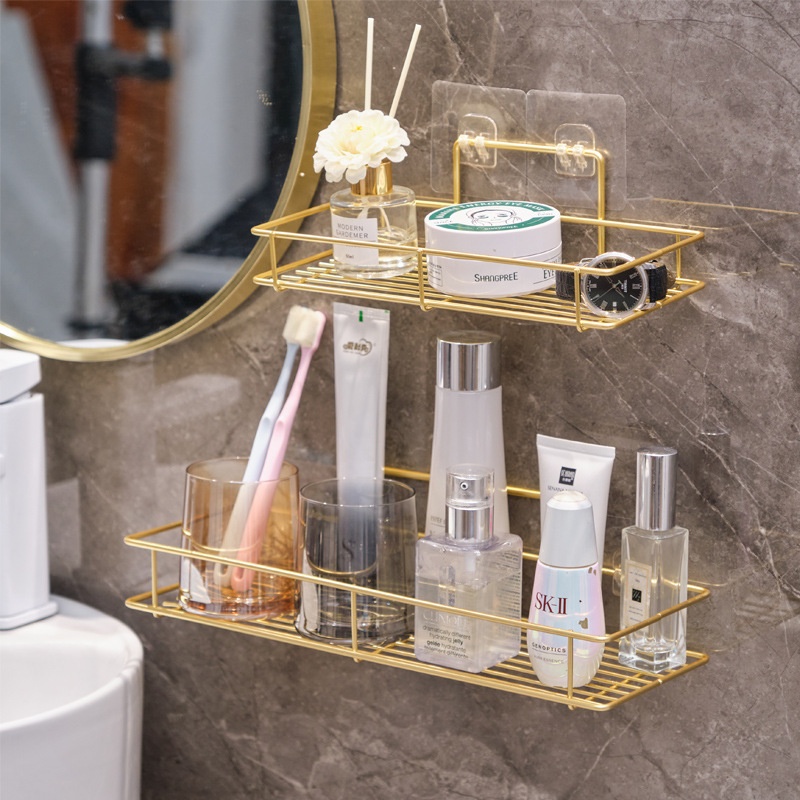 Bathroom Wall Rack Light Luxury Punch-free Wash Basin Storage Toiletries Shelf Bathroom Wall Hanging