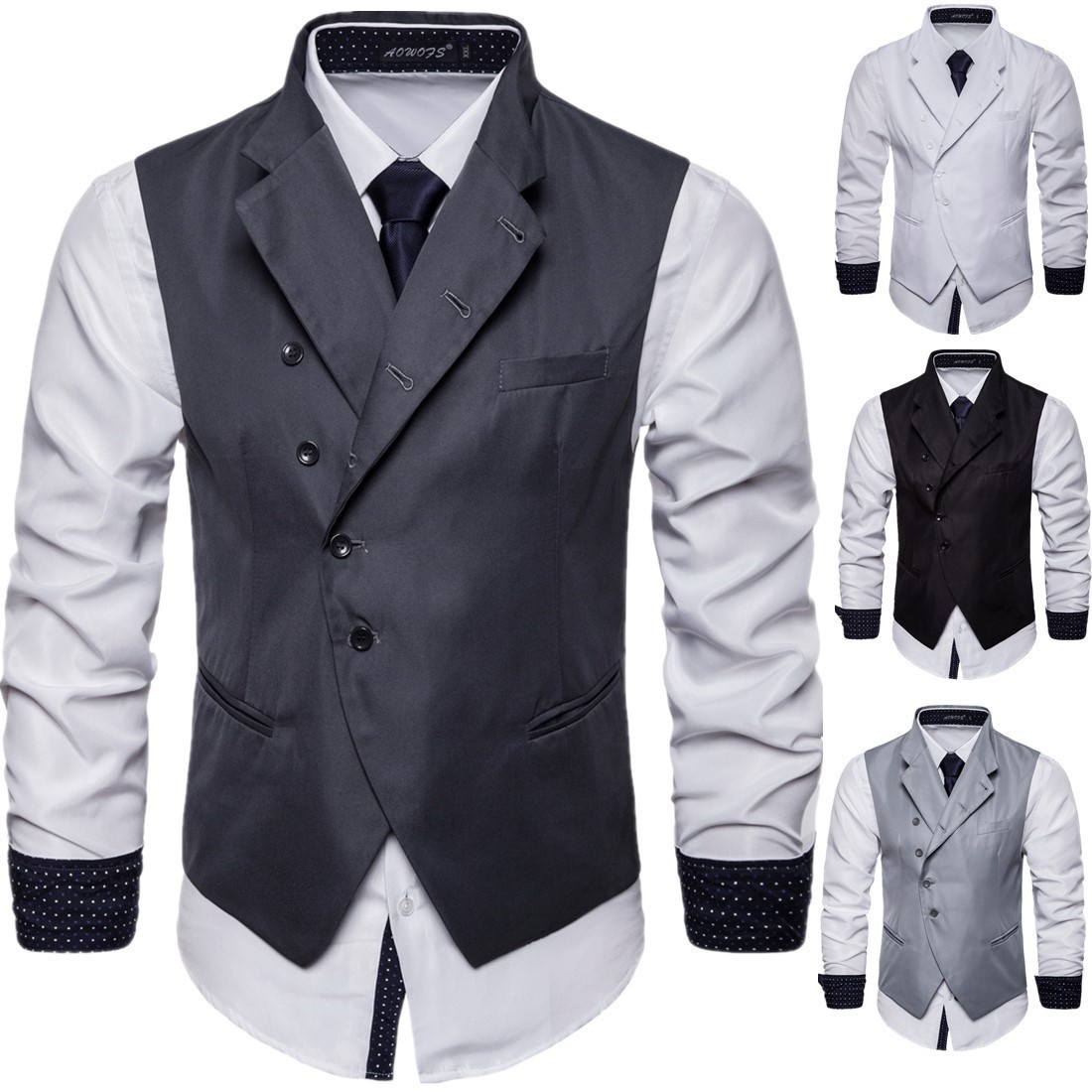 Foreign Trade Solid Color Suit Vest British Style Youth Gentleman Suit Collar Straight Vest Vest