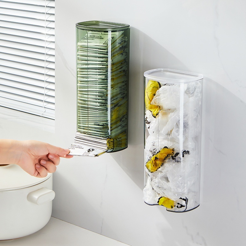 Plastic Wrap Garbage Bag Wall-mounted Storage Box Punch-free Kitchen Wall-mounted Household Plastic Wrap Bag Transparent Storage Rack