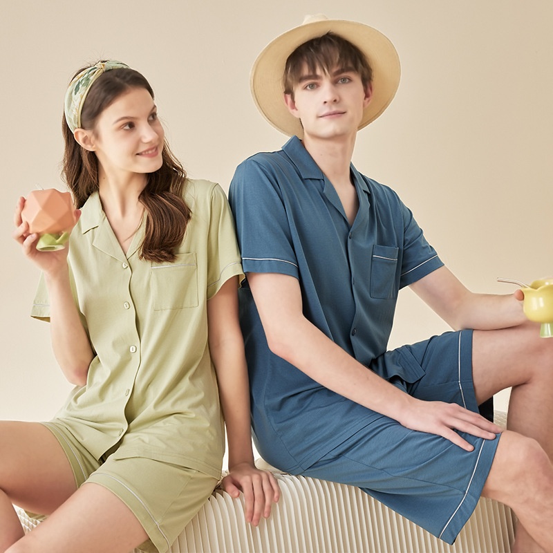 Lenzing Modal Cotton Short-sleeved Shorts Couple Pajamas Women Summer Solid Color Simple Men And Women Home Clothes