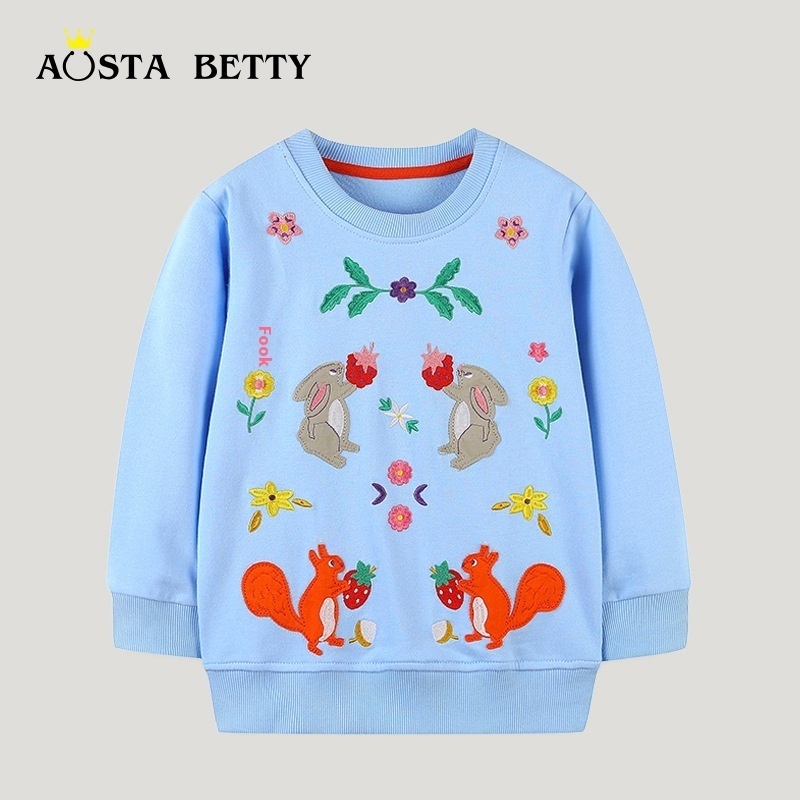 Spring And Autumn Small And Medium Children's Sweater European And American Style Baby Girl Knitted Cotton Cartoon Embroidered Pullover Mixed Batch
