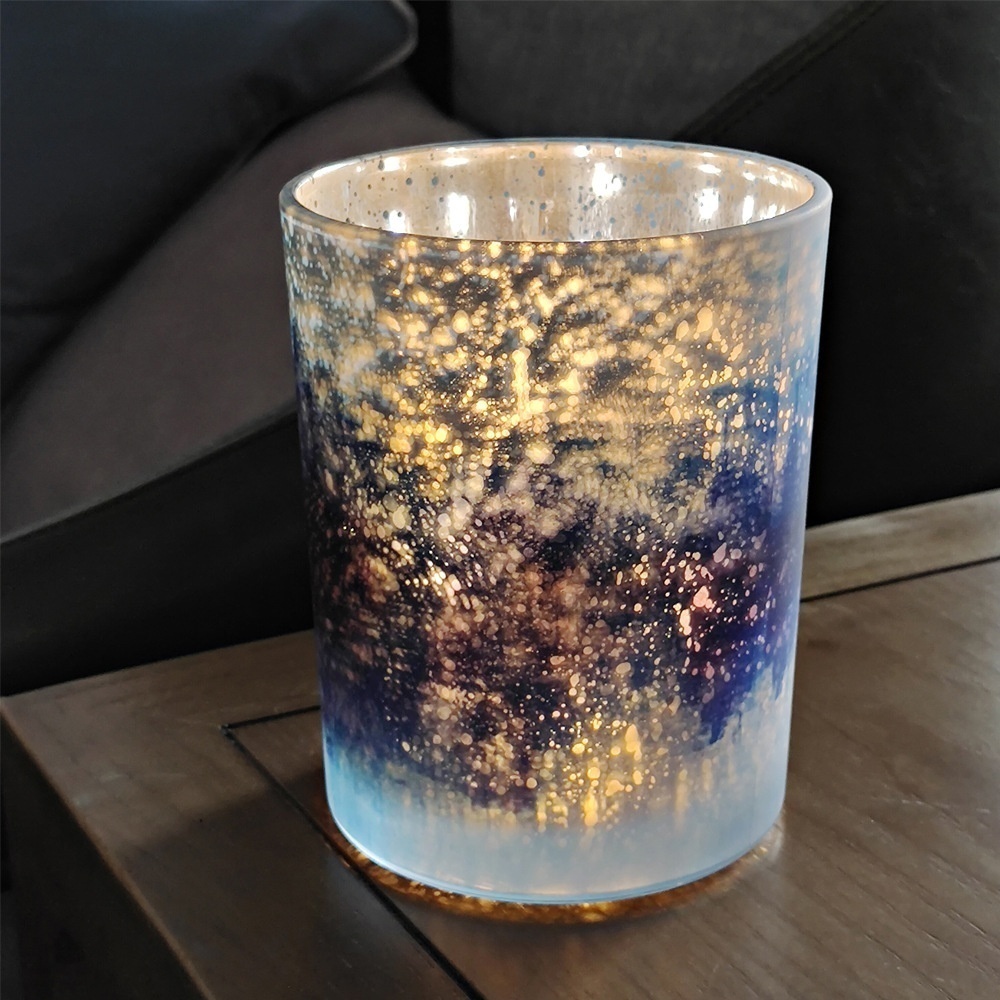 Romantic Blue Starry Sky Glass Candlestick Courtship Confession Decoration Birthday Party Props DIYScented Candle Empty Cup