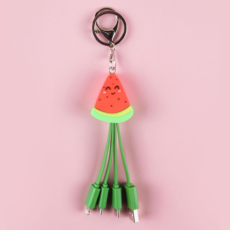 Summer Cartoon Charging Cable Refreshing Fruit Watermelon Smiley Keychain Data Cable Creative Mobile Phone Fast Charging Cable