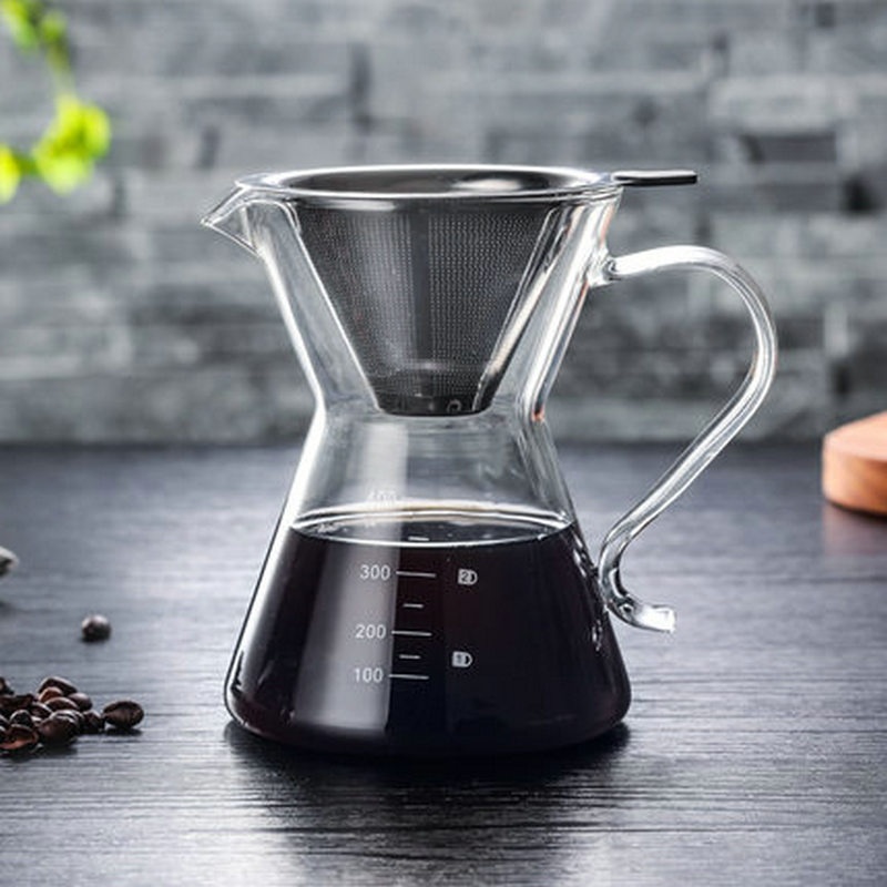 Heat-resistant Borosilicate Glass Coffee Pot With Handle Set Stainless Steel Coffee Filter Transparent Coffee Sharing Pot