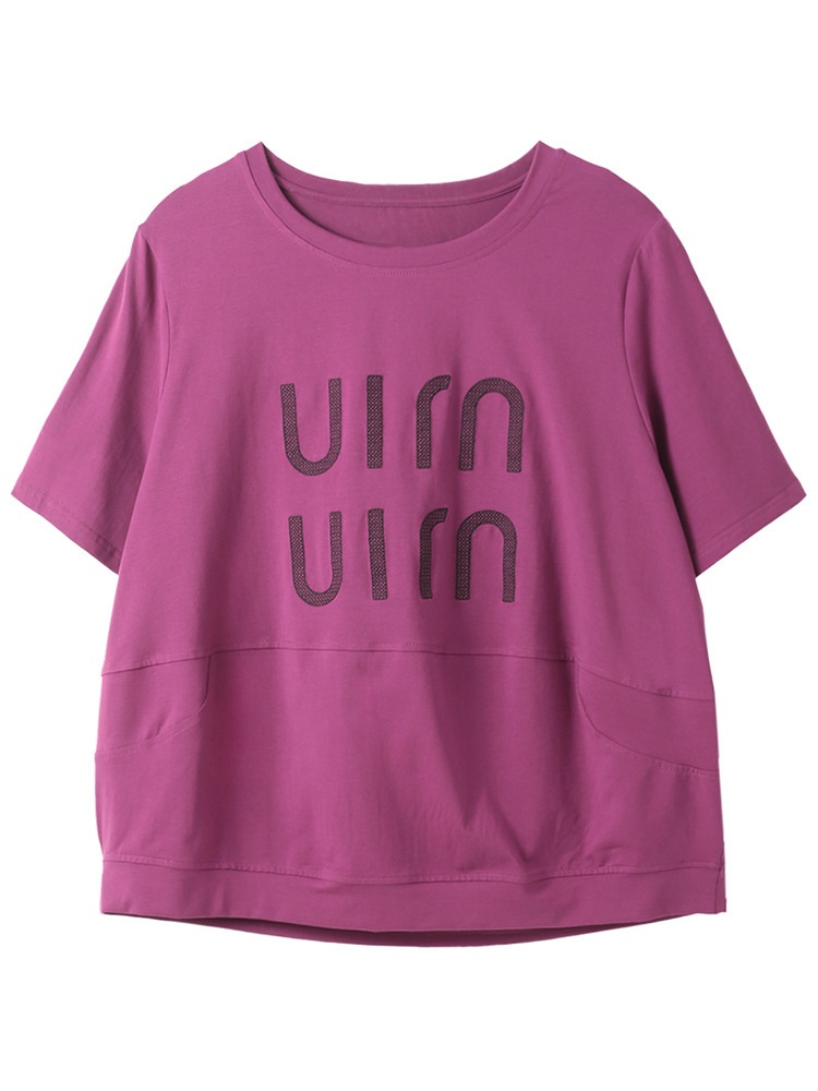 Plus Size Women's Summer Meat Covering Embroidered Loose Casual Short-sleeved T-shirt Western Style Slimming Style Mother Top