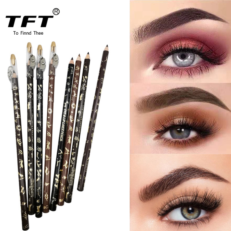 T F T4-color Eyebrow Pencil Wooden Pen With Pencil Sharpener Waterproof And Non-fading