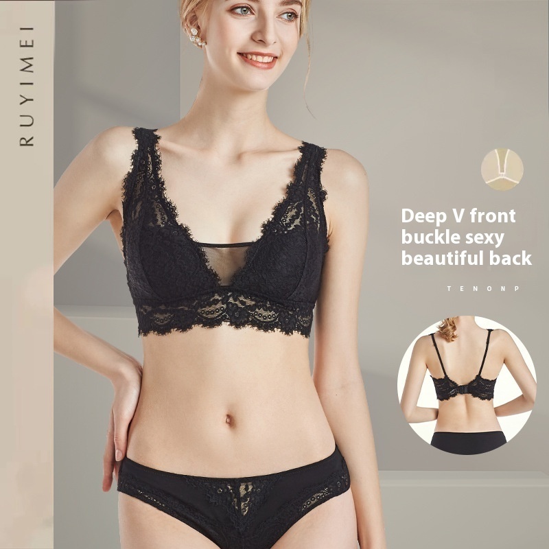 Sexy Bra Set French Elegant Lace Underwear Without Steel Ring Thin Bra Set