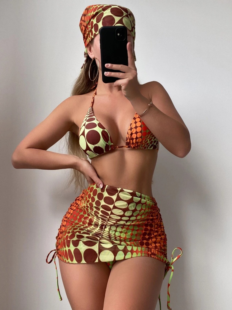 Exclusive Women's Three-piece Biki Ni Totem Print Exotic Swimsuit Female