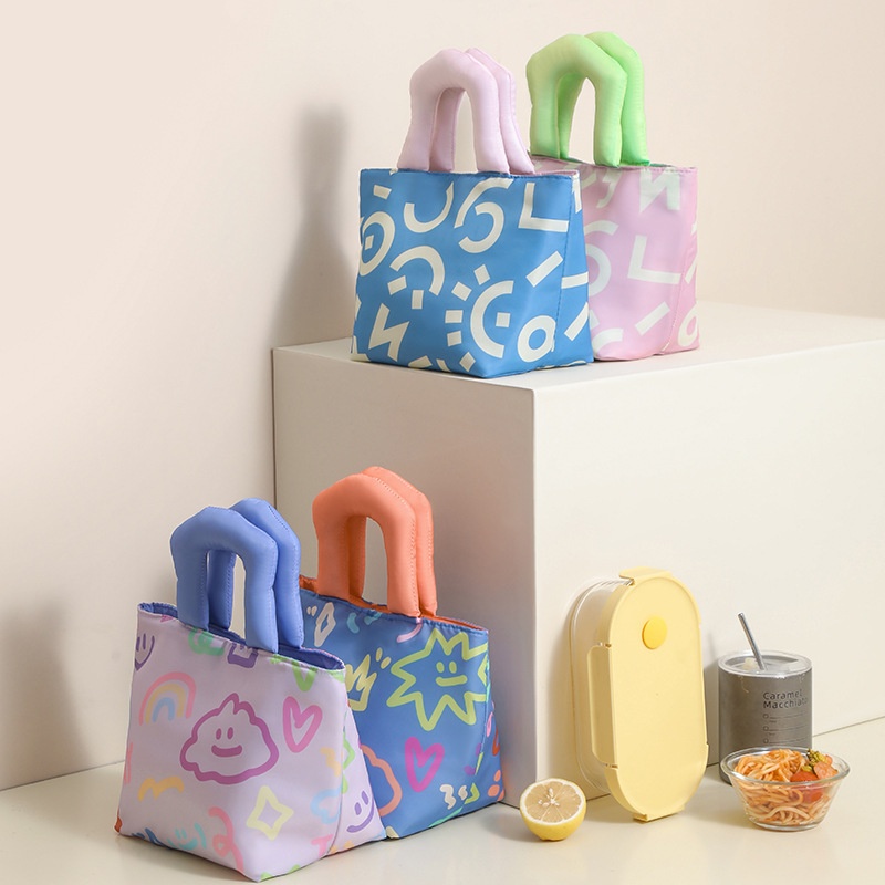 Hot-selling Thickened Portable Lunch Box Bag Ulation Bag For Students Office Workers Graffiti Hand-painted Lunch Bag With Meal
