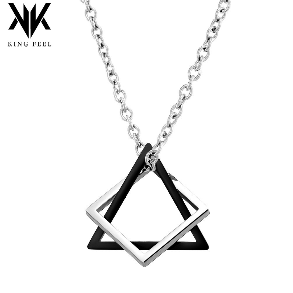 Cold Style Triangle Square Combination Titanium Steel Necklace Hip-hop Internet Celebrity Men And Women Couple Pendant Pendant