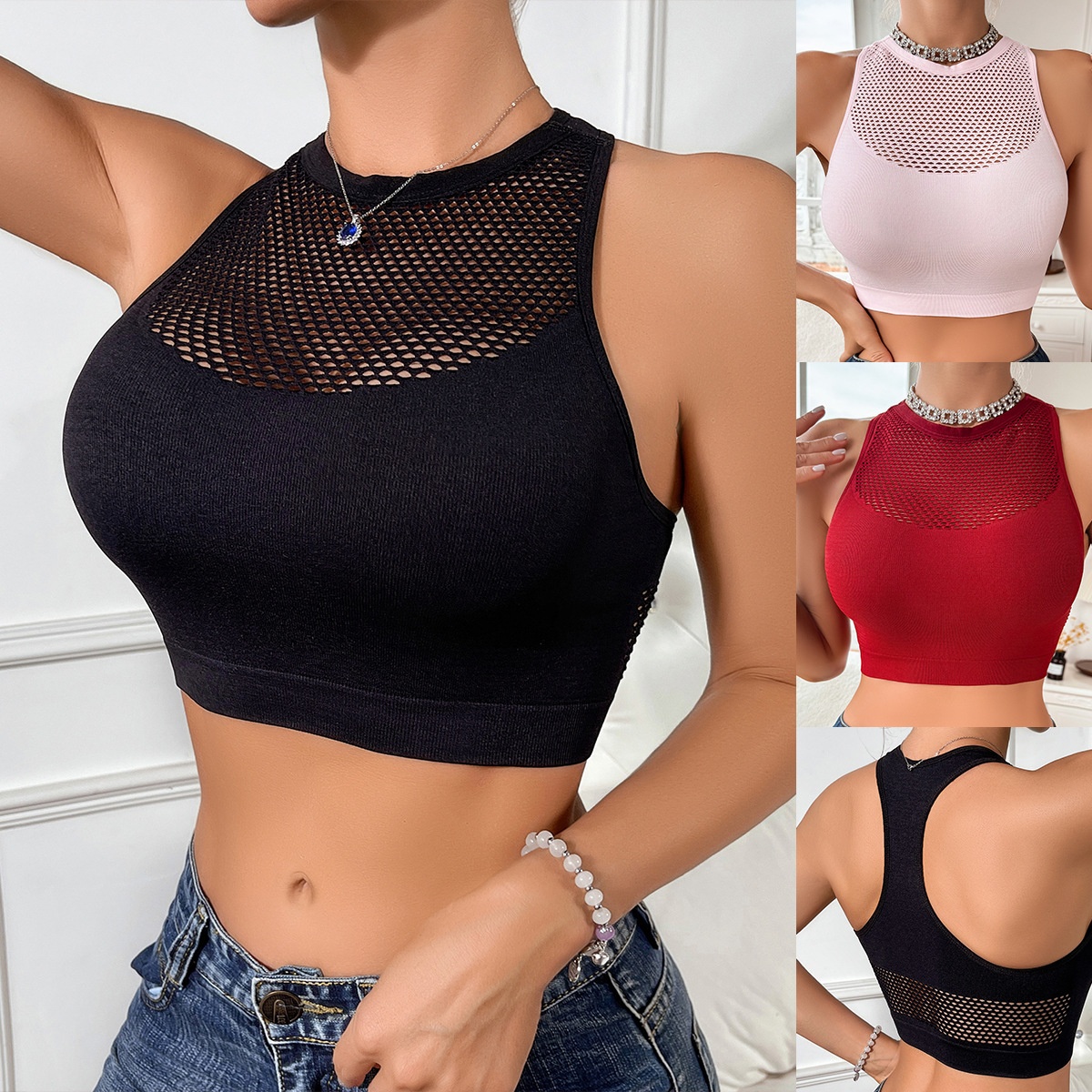 Foreign Trade Vest Bra Full Cup Open Waist Hollow-out Top Support Gathered Breathable European And American Bra In Stock