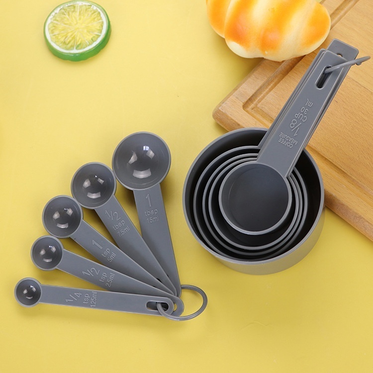 Plastic Measuring Cup Measuring Spoon Set10 Pieces Set Baking Weighing Tool With Scale Measurement Gray Measuring Cup Measuring Spoon Set