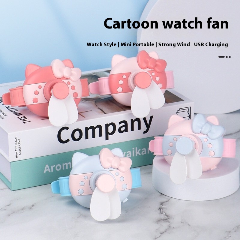 Cartoon KT Cat Children's Watch Fan Portable Student Cute Creative USB Lazy Outdoor Wrist Small Fan