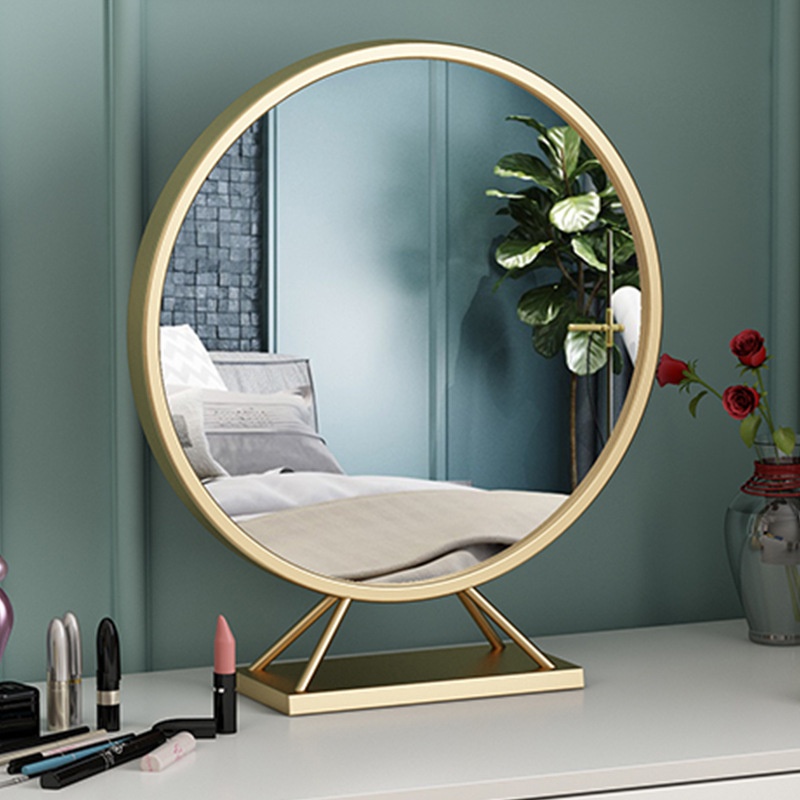 Nordic Iron Makeup Mirror, Dressing Table Mirror, Bathroom Mirror, Golden Round Mirror, Bedroom Decoration Dressing Mirror, Hanging Mirror Base Mirror