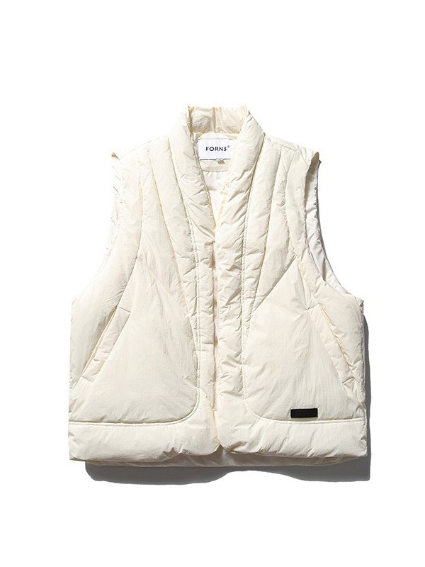 ATBORDER Winter Style Solid Color Decorative V-neck Down Vest Men's Japanese Retro Sleeveless Vest Fashion