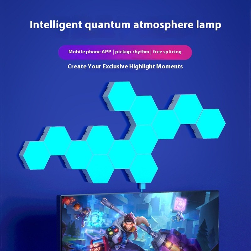 Gaming Atmosphere Light Smart Light Board Background Wall Quantum Light Voice Control Induction APPRemote Control Honeycomb Bedroom Wall Light