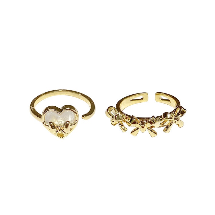 Korean Cat's Eye Stone Love Bow Golden Ring Women's Design Niche Adjustable Opening Finger Ring Advanced Sense