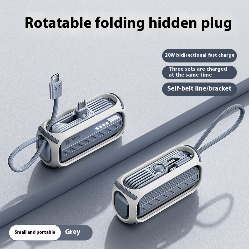 REMAXCapsule Emergency Power3 In1 With Built-in Wire PD20 WPower Bank Mini Rotating Foldable Mobile Power