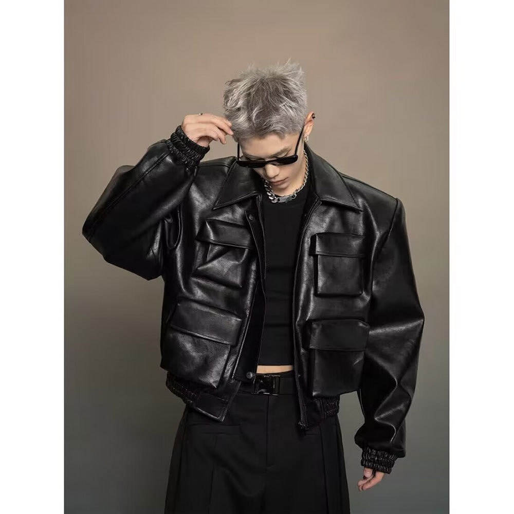 Korean Style Profile Design Sense Leather Jacket Men's Spring And Autumn Loose Casual All-match Jacket Top