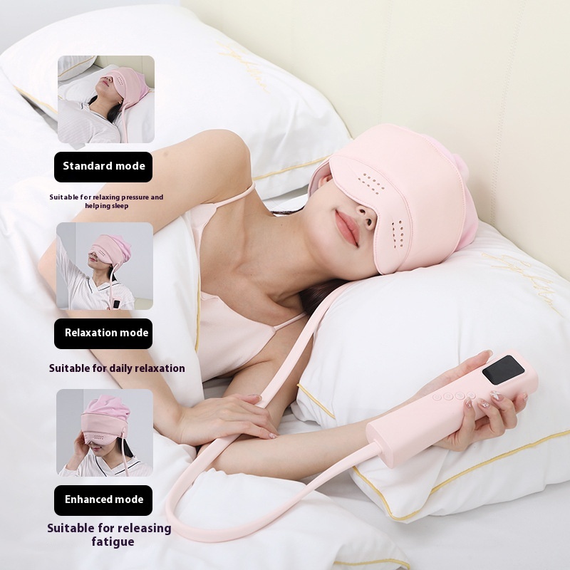 Rechargeable Pressure Massage Helmet Eye Relief Stress Relief Heating Sleep Aid Device Head Massager Cushion Control Button