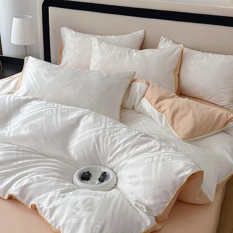 Waffle Sheet Four-piece Set Skin-friendly Brushed Quilt Cover And Fitted Sheet