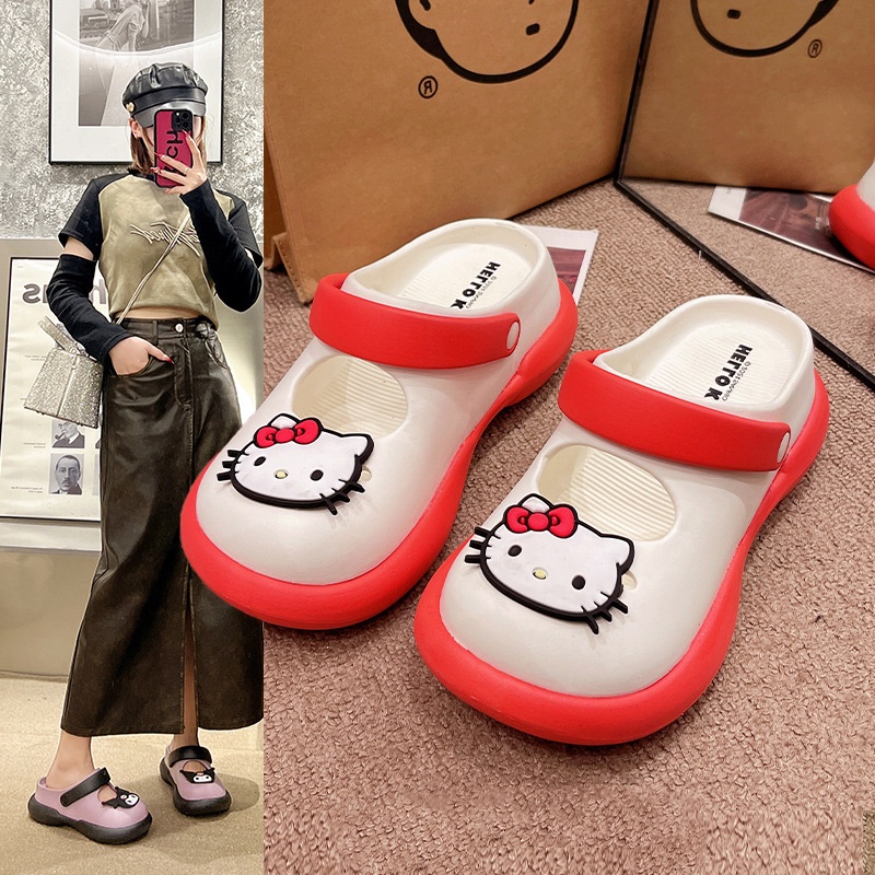 Sanrio Genuine Authorized Slippers Women's Summer Cartoon Hole Shoes Outdoor Wear Student Home Non-slip Beach Sandals