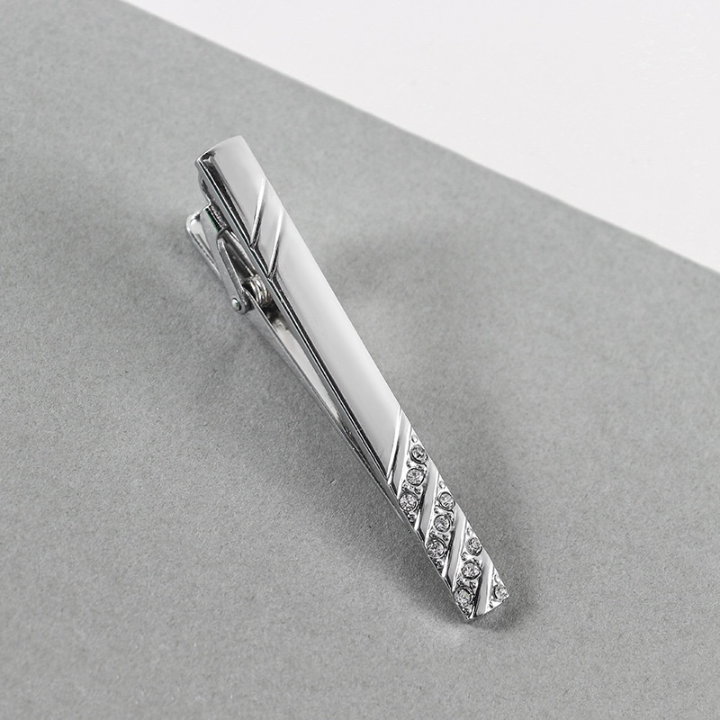 Electroplating Silver Business Diamond Metal Tie Clip Foreign Trade Men's Tie Clip