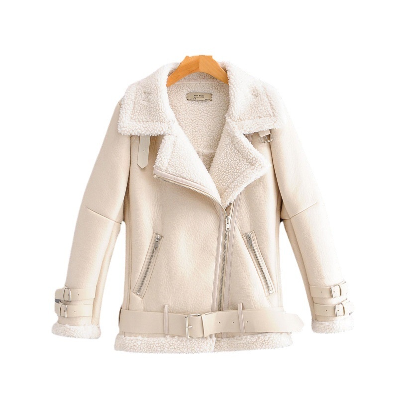 European And American Foreign Trade Autumn And Winter Fur Integrated Thickened Warm Leather Coat Women's Korean-style Broadband Motorcycle Women's Clothing