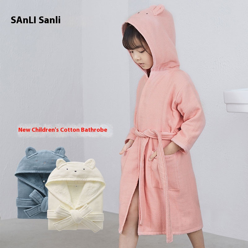 [Children's Bathrobe]Sanli Towel Cotton Towel Material Nightgown Long-sleeved Hooded Parent-child Bathrobe Pajamas