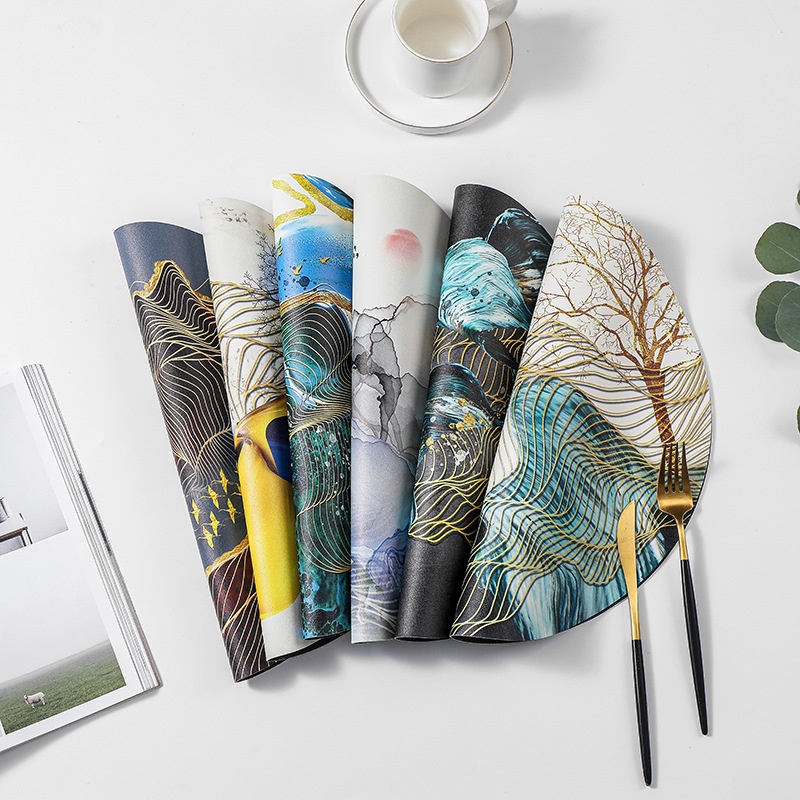 Chinese Style Zen Printed PVCPlacemat Roundulation Pad Home Table Mat Hotel Restaurant Western Place Mat