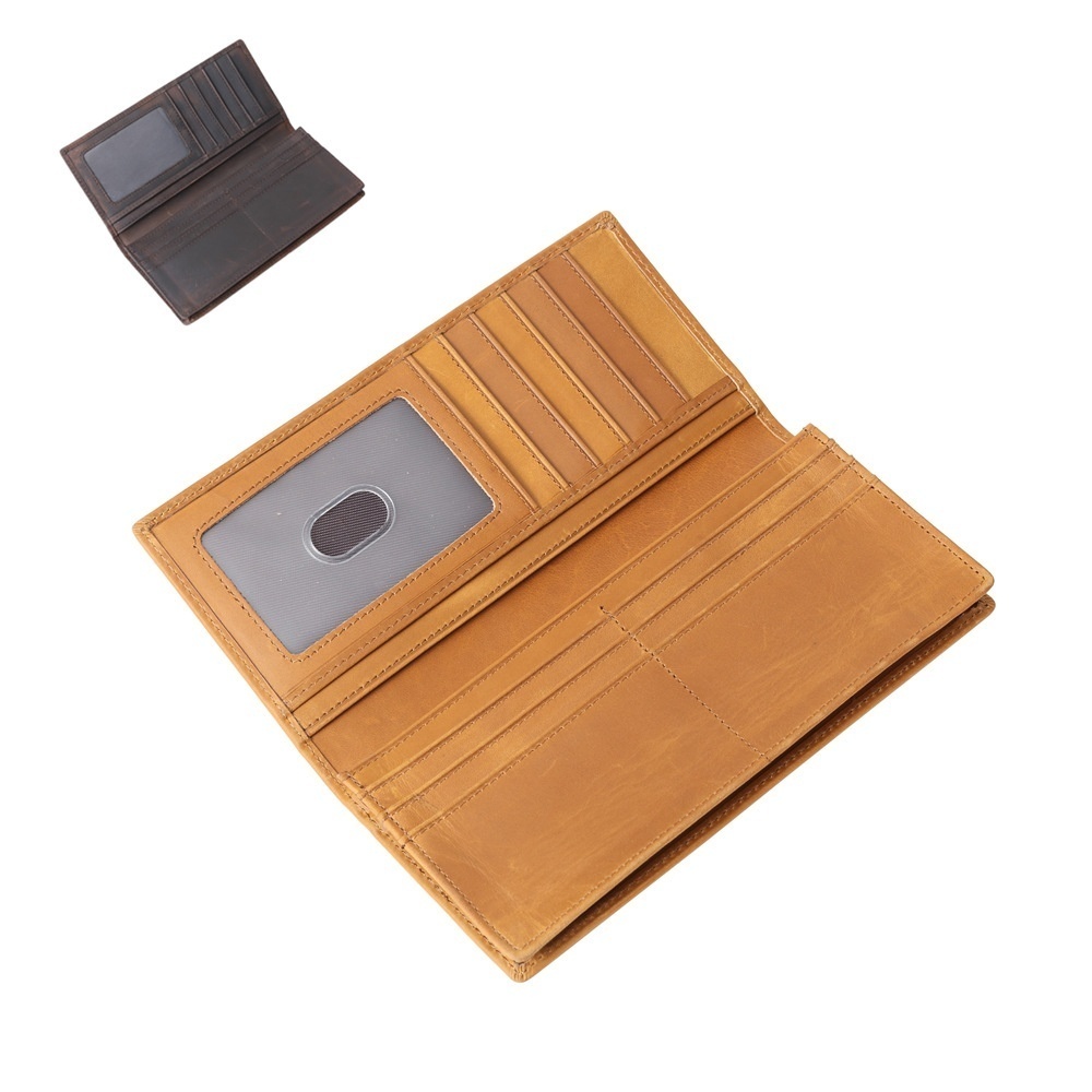 1008 Vintage Crazy Horse Leather Men's Wallet First Layer Cowhide Large Capacity Handbag Genuine Leather Long Wallet Handmade Wallet