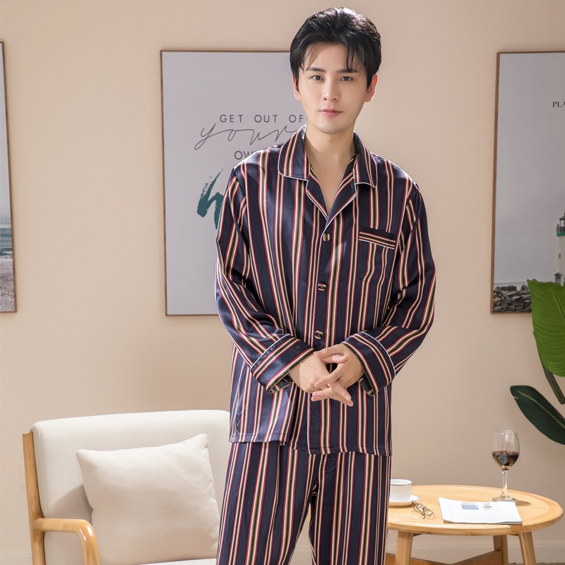 Summer Thin Silk Pajamas Men's Home Wear Two-piece Set