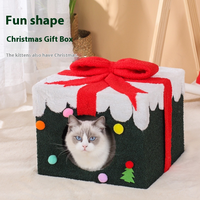 Christmas Gift Box Cat Climbing Frame Cat Nest Sisal Cat Scratching Board Cat Scratching Post Jumping Platform Tree Integrated Cat Toys Supplies