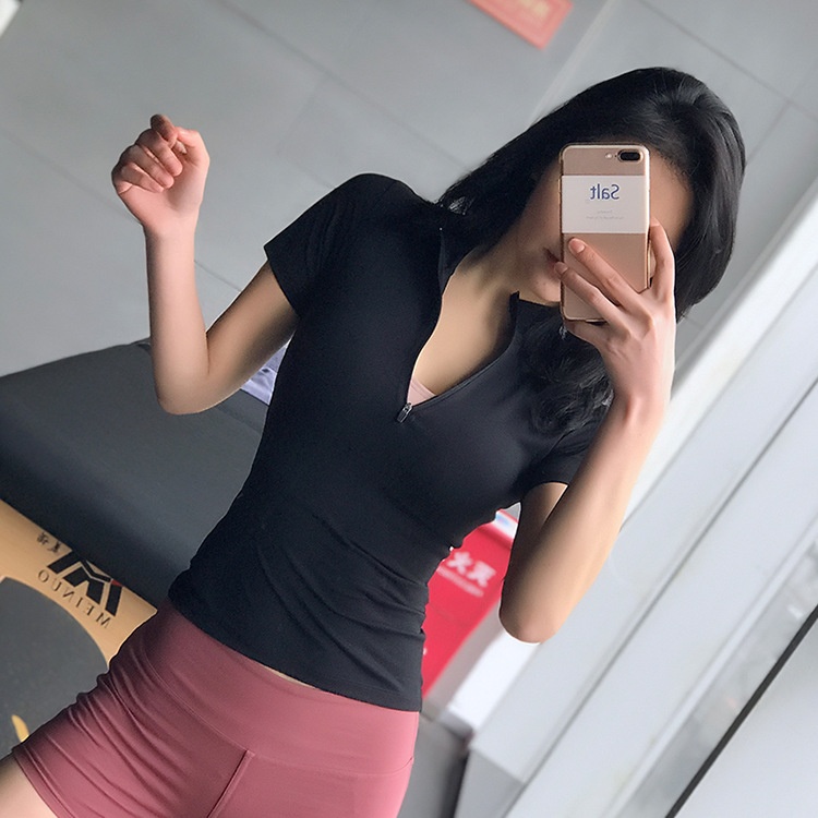 Stand-up Collar Zipper Sports Short-sleeved Women's Slim Elastic Quick-drying T-shirt Breathable Running Yoga