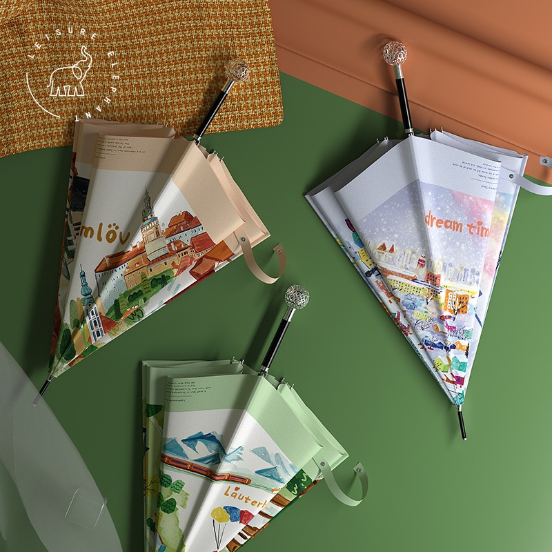 Xianxiang Creative Umbrella High-end Zinc Alloy Global Handle European Illustration Series Straight Umbrella Gift Long Umbrella For Women