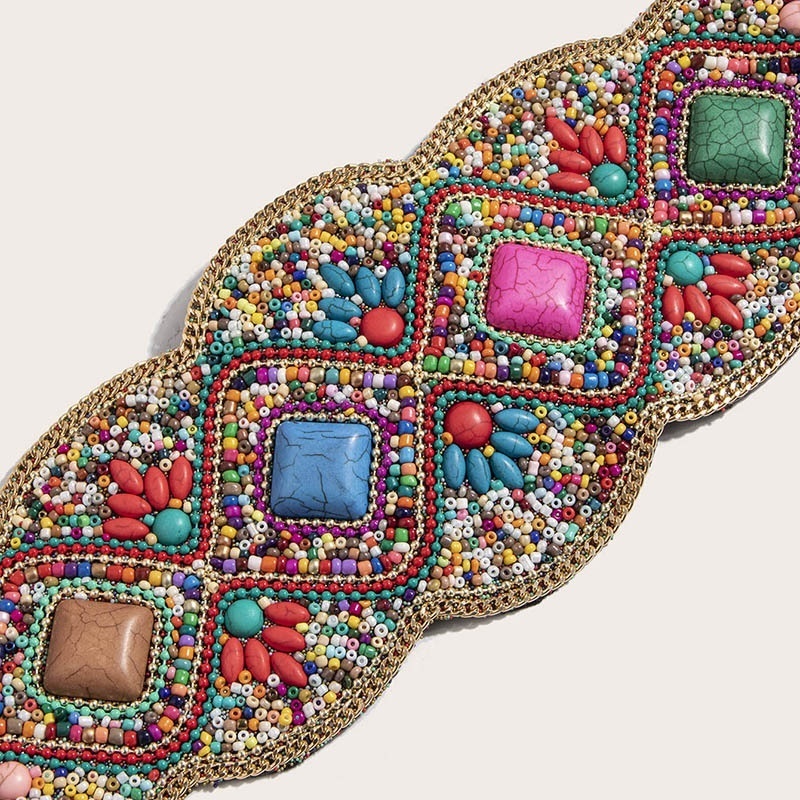 Women's Bohemian Style Heavy Handmade Charm Turquoise Chain Elastic Elastic Ethnic Style Yunnan Waist Seal